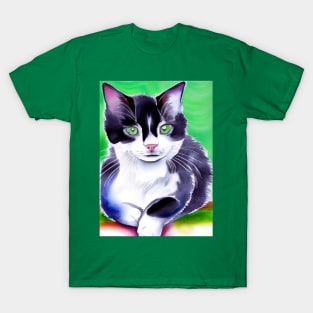 Cute Green Eyed Tuxedo Cat Copyright TeAnne T-Shirt